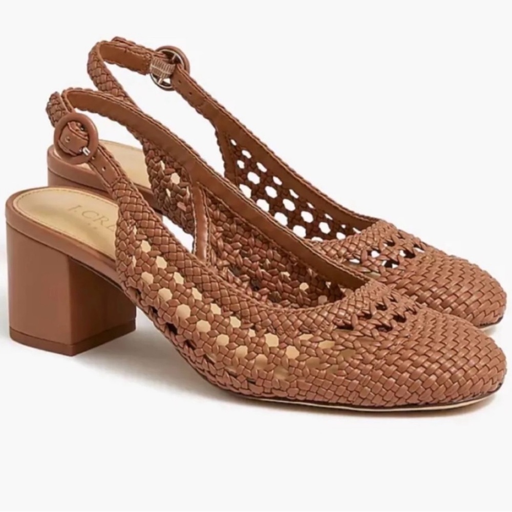 J. Crew Tan Woven Slingback Block Heel Pumps